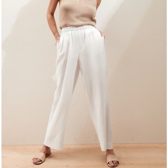 Banana Republic White Straight Leg Linen Pants XSP NWT